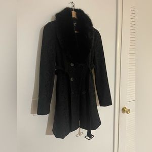 Bebe long coat black fuzzy size xs